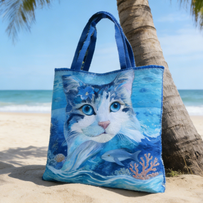 Ocean Cat Art Quilted Tote Bag GhIj4567