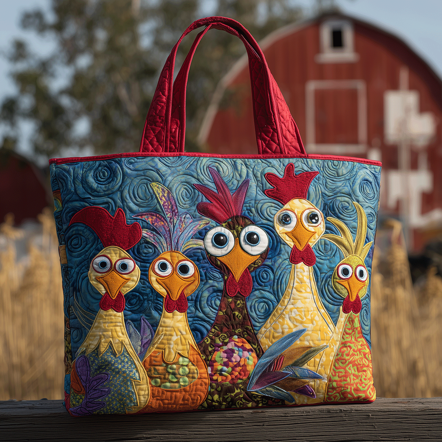Farmhouse Roosters Quilted Tote Bag