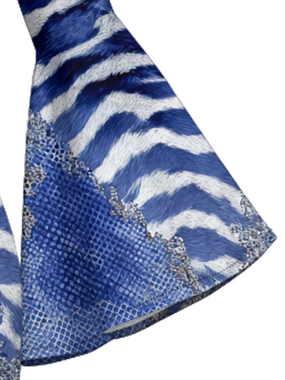 Blue Mixed Animal Print Flare Sleeve Bodycon Midi Dress