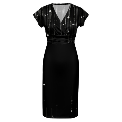 Black White Dot Stripe Cap Sleeve V-Neck Midi Dress BFI630