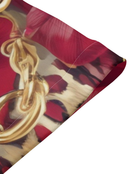 Red & Gold Animal Patchwork Flare Sleeve Bodycon Midi Dress JKL3675