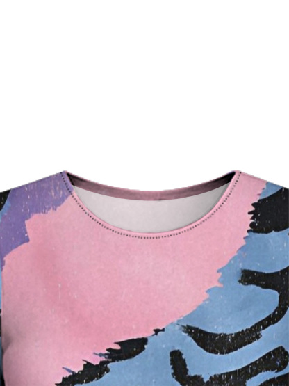 Multicolor Watercolor Animal Flare Sleeve Bodycon Midi Dress DEG3675