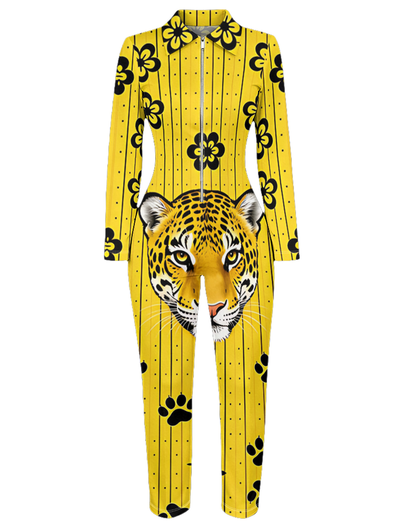 Yellow Tiger Long Sleeve Zip-Up Jumpsuit 