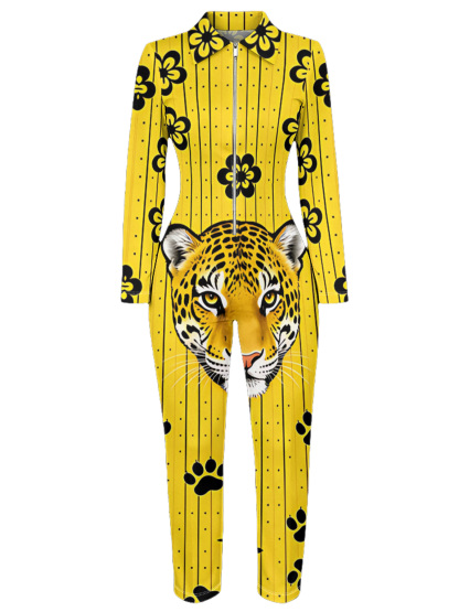 Yellow Tiger Long Sleeve Zip-Up Jumpsuit 