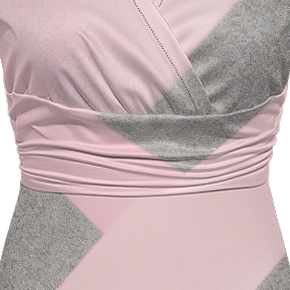 Pink & Gray Colorblock Cap Sleeve V-Neck Midi Dress ABD124