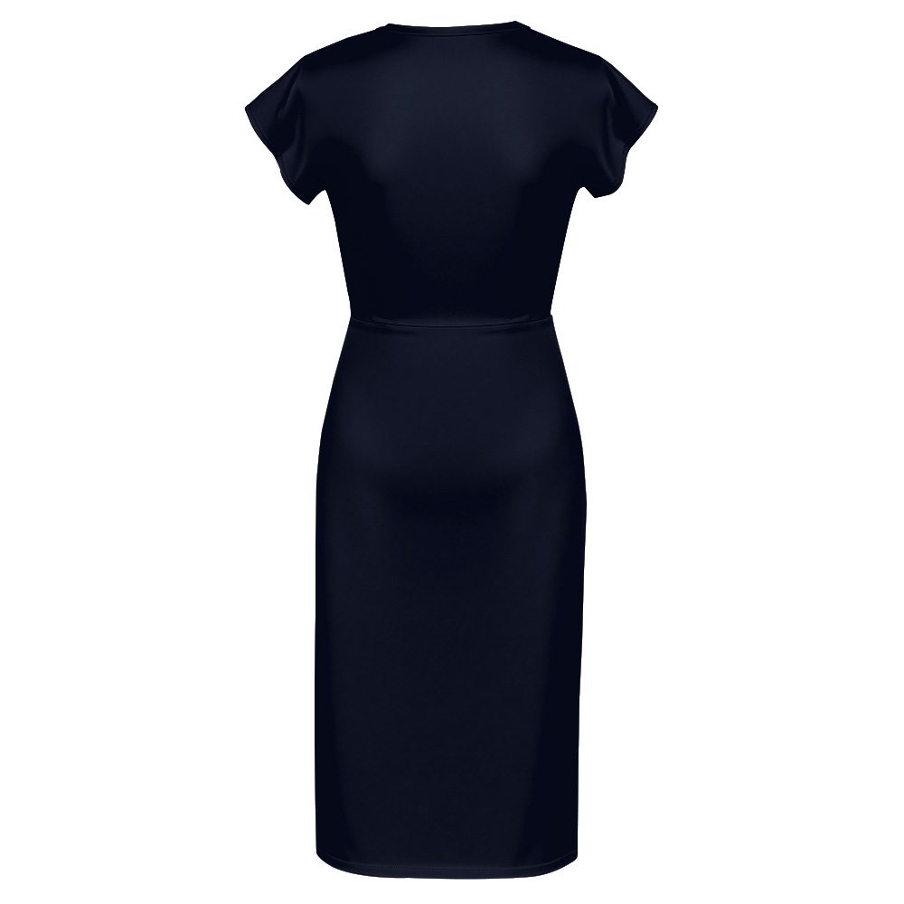 Navy Orange Tribal Cap Sleeve V-Neck Midi Dress