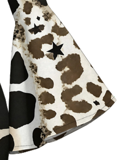 Neutral Mixed Animal Print Bell Flare Sleeve Bodycon Midi Dress