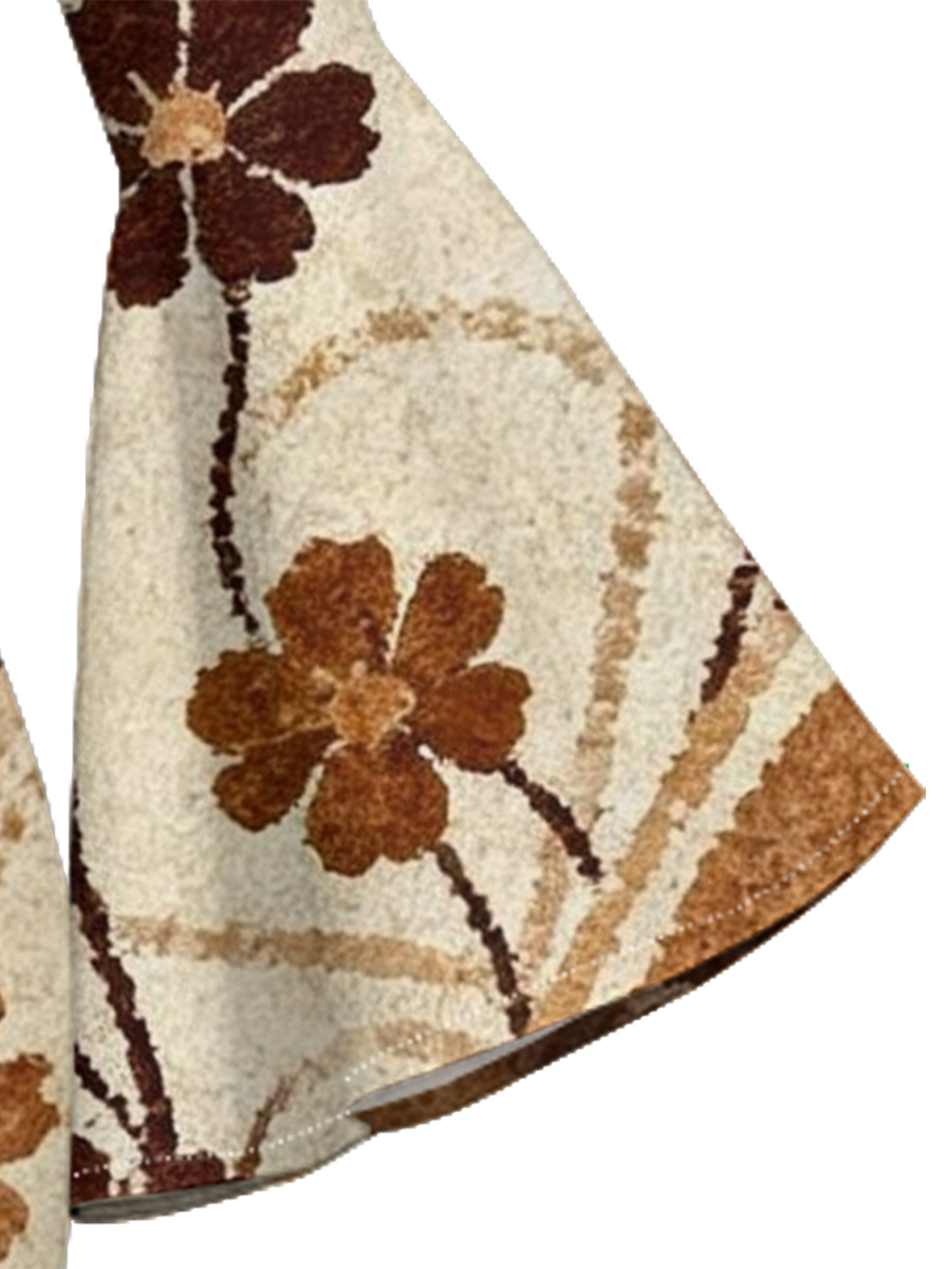 Beige Chevron Floral Flare Sleeve Bodycon Midi Dress ZYW731