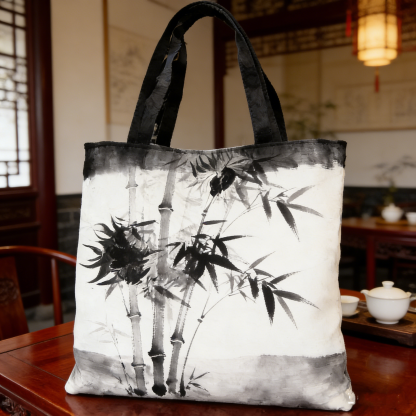 Zen-Inspired Bamboo Print Quilted Tote Bag DSNW5391