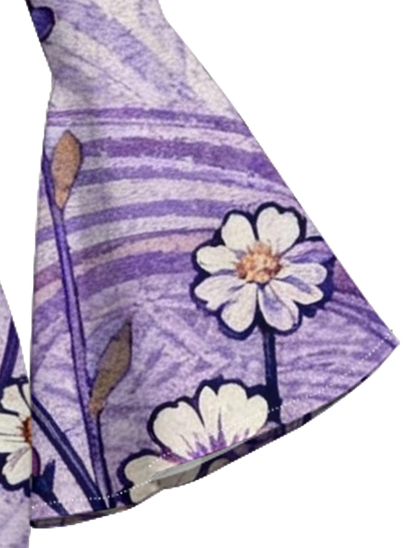 Purple Geometric Floral Flare Sleeve Bodycon Midi Dress HGF630