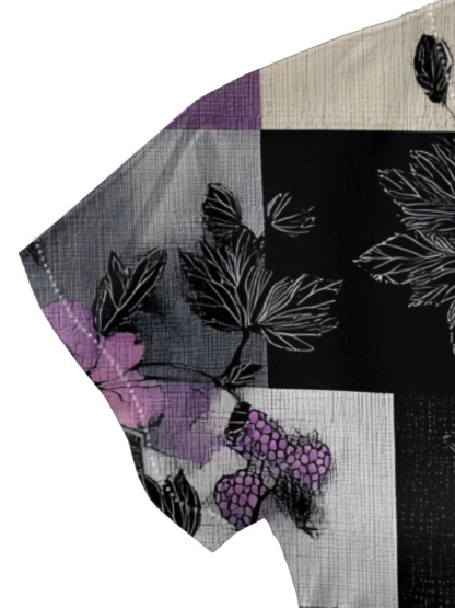 Pink & Purple Floral Plaid Patchwork Cap Sleeve V-Neck Midi Dress IUOP061
