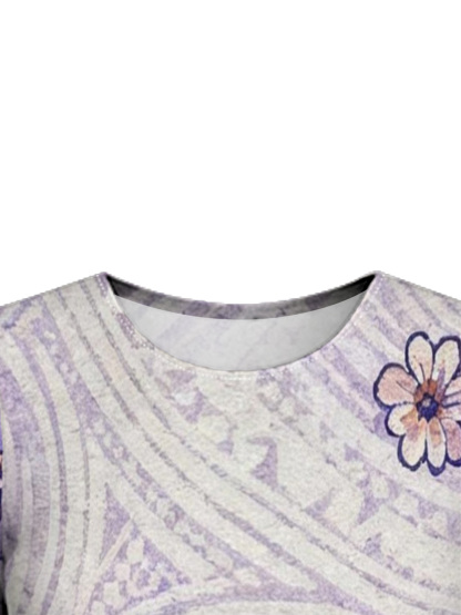 Lavender Swirl Floral Flare Sleeve Bodycon Midi Dress XWU620