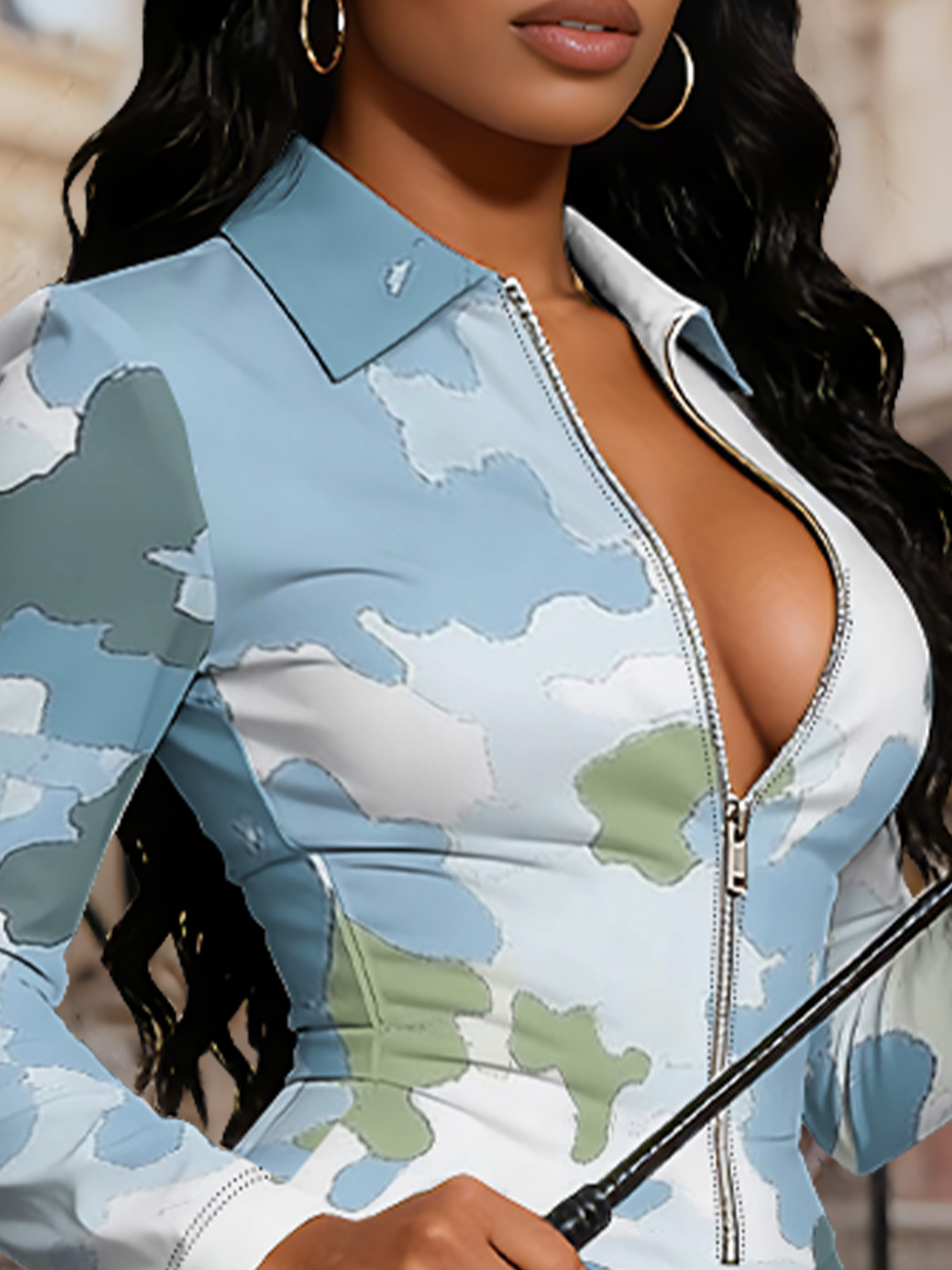 Pastel Camo Long Sleeve Zip-Up Jumpsuit 