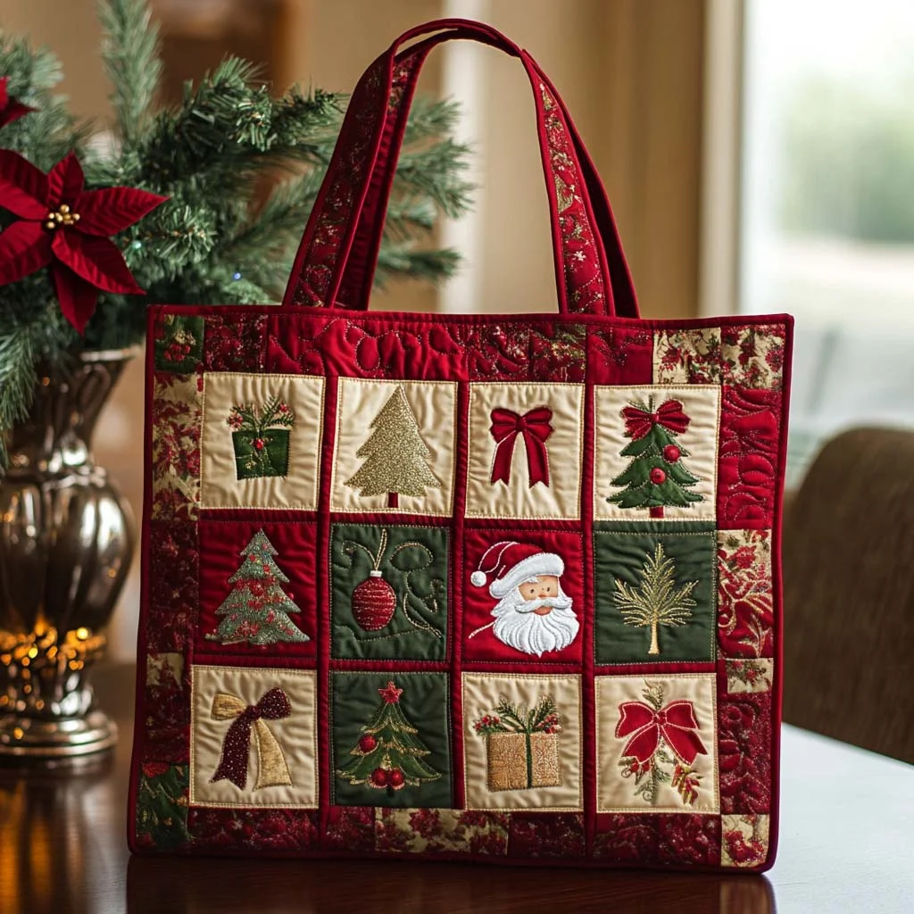 Christmas Checkered  Quilted Tote Bag  Christmas bag