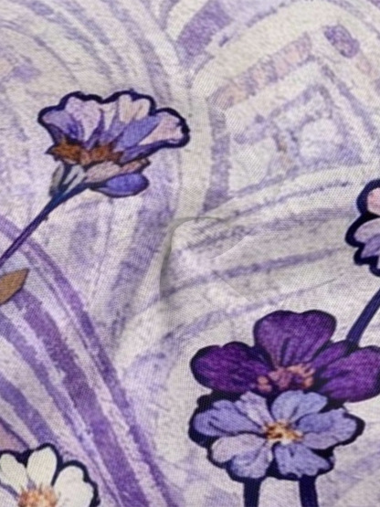 Purple Geometric Floral Flare Sleeve Bodycon Midi Dress HGF630