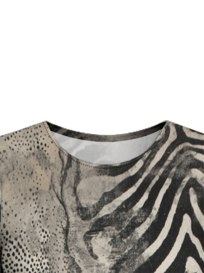 Black & White Animal Flare Sleeve Bodycon Midi Dress EFG1493