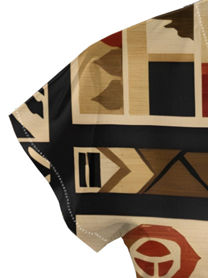 Beige-Red Tribal Cap Sleeve V-Neck Midi Dress