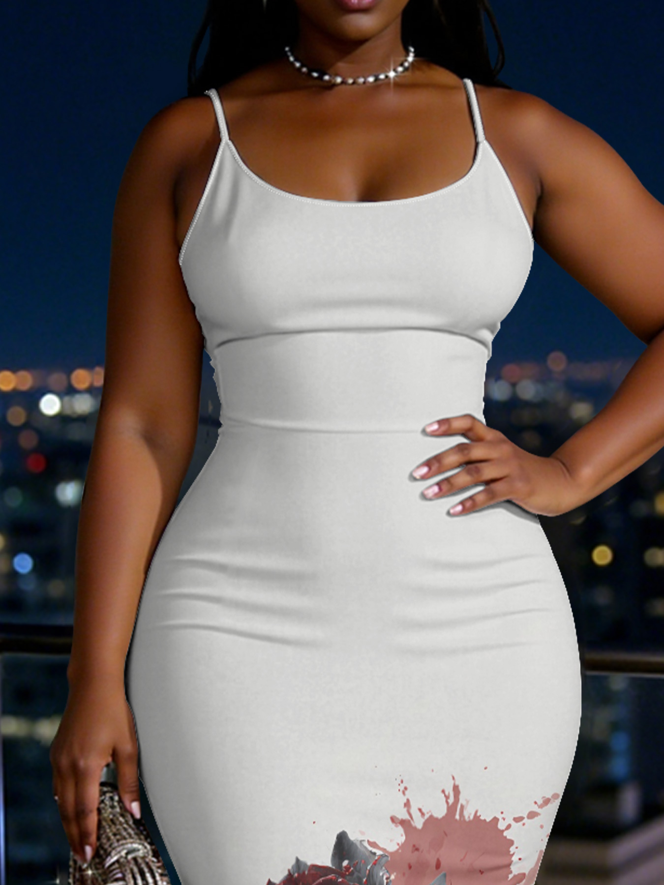 White Gothic Rose Spaghetti Strap Mermaid Dress KMPT28359