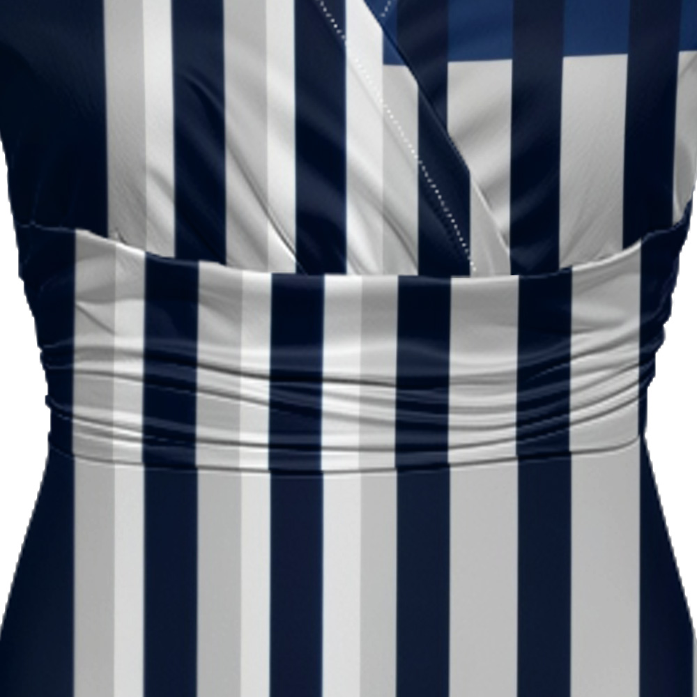 Navy Blue & White Striped Cap Sleeve V-Neck Midi Dress ABF126