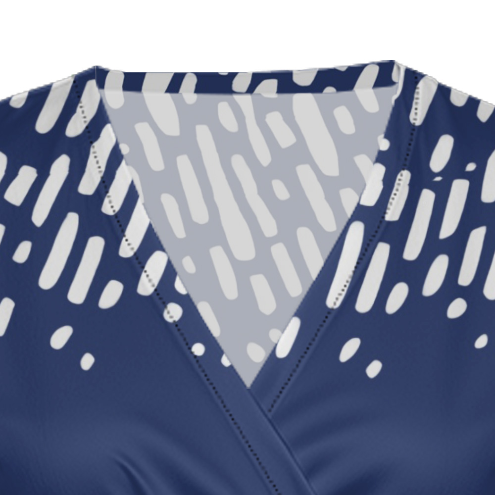 Navy White Brushstroke Cap Sleeve V-Neck Midi Dress CDE951