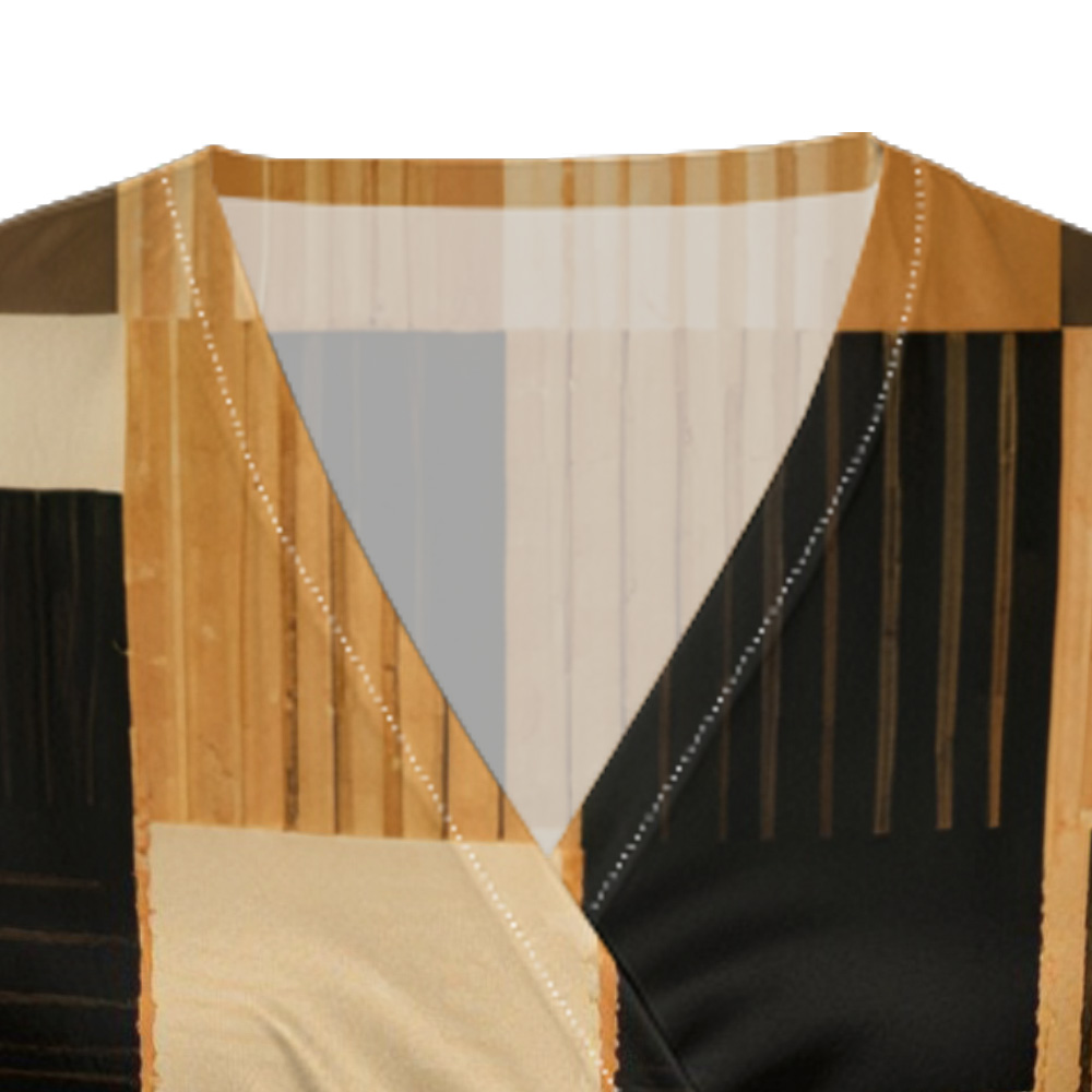 Black & Tan Geometric Patchwork Cap Sleeve V-Neck Midi Dress VTS714