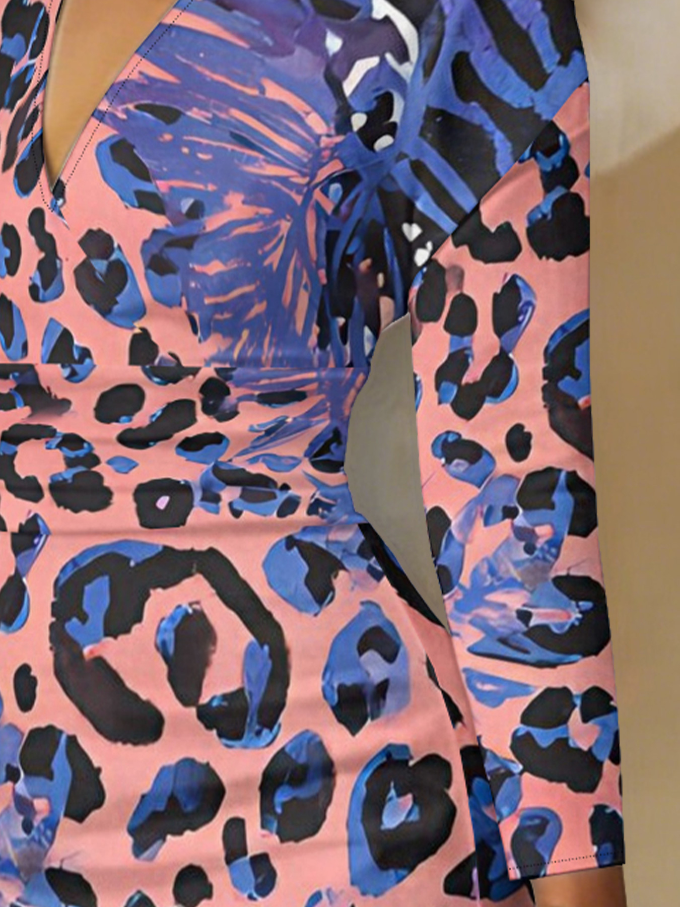 Pink Leopard Blue Tropical V-Neck Bodycon Midi Dress FGI641