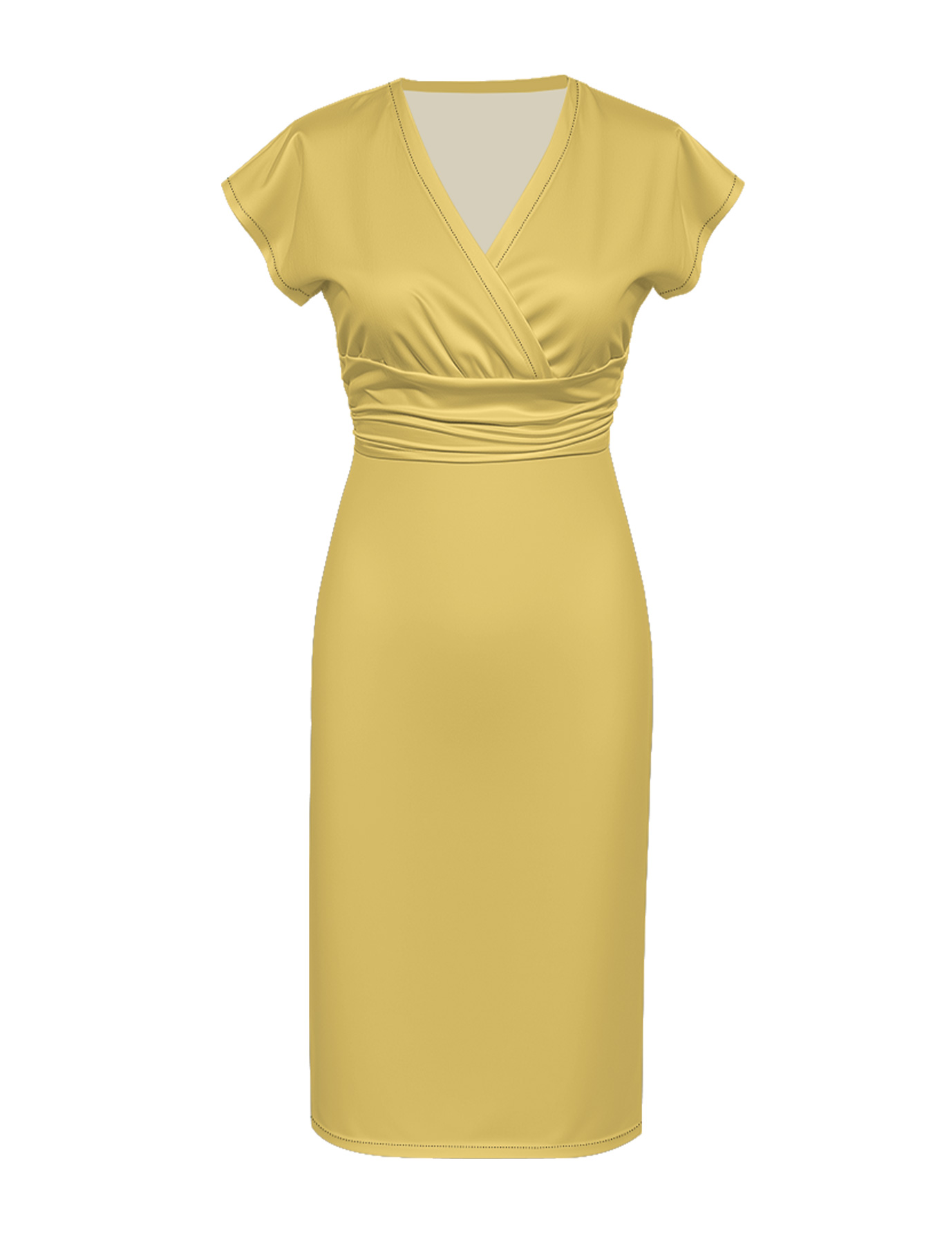 Bright Yellow Cap Sleeve V-Neck Midi Dress
