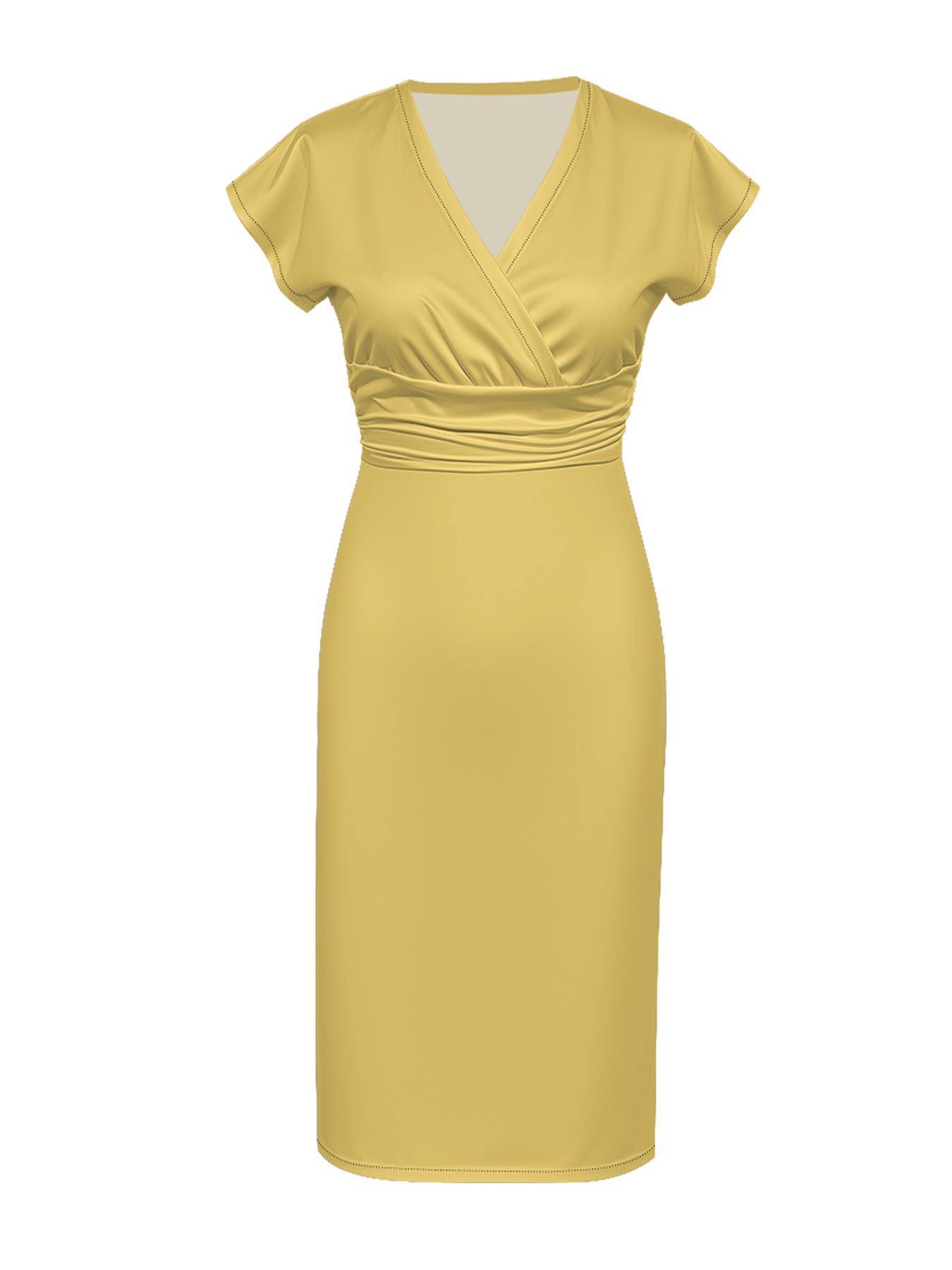 Bright Yellow Cap Sleeve V-Neck Midi Dress