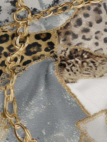 Luxury Patchwork Animal Flare Sleeve Bodycon Midi Dress GHI2564