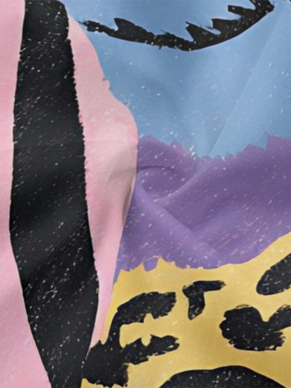 Multicolor Watercolor Animal Flare Sleeve Bodycon Midi Dress DEG3675