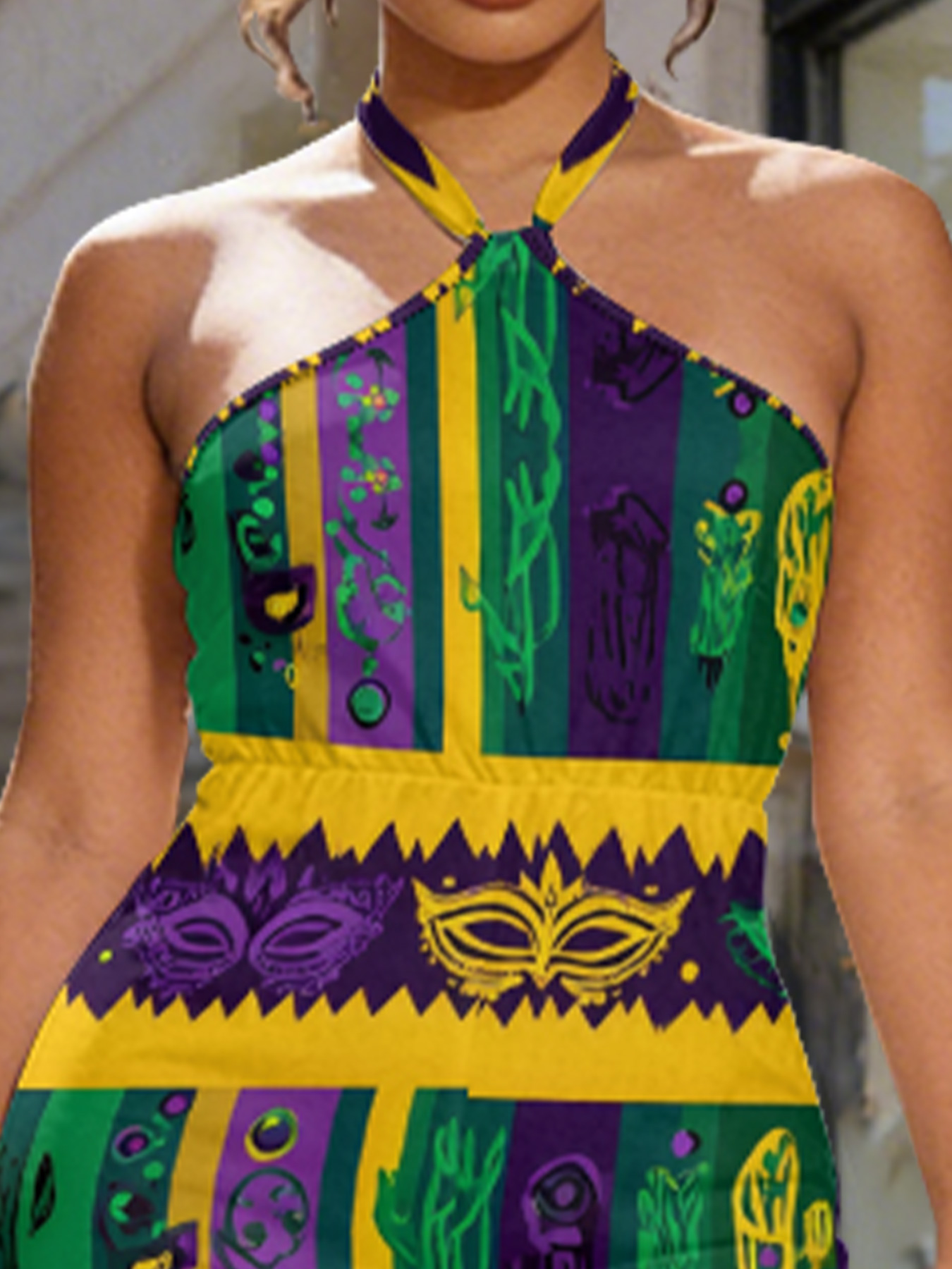 Mardi Gras Stripe Sleeveless Halter Jumpsuit