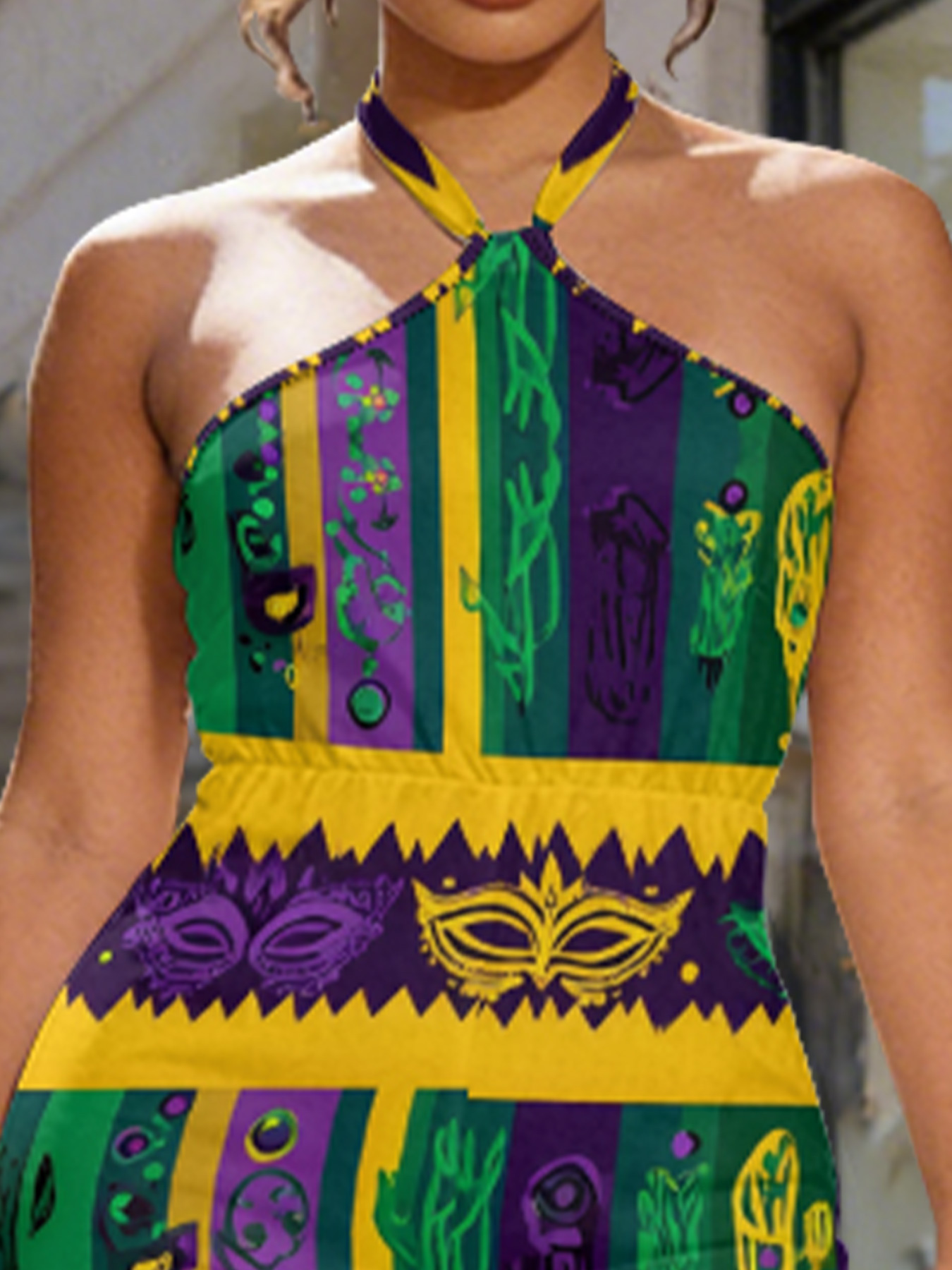 Mardi Gras Stripe Sleeveless Halter Jumpsuit