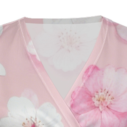 Pink Floral Cap Sleeve V-Neck Midi Dress HMQX364