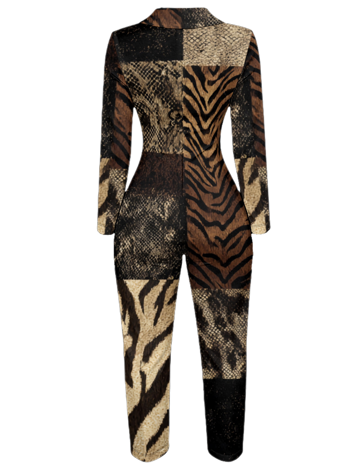 Tiger Snake Print Long Sleeve Zip-Up Jumpsuit
