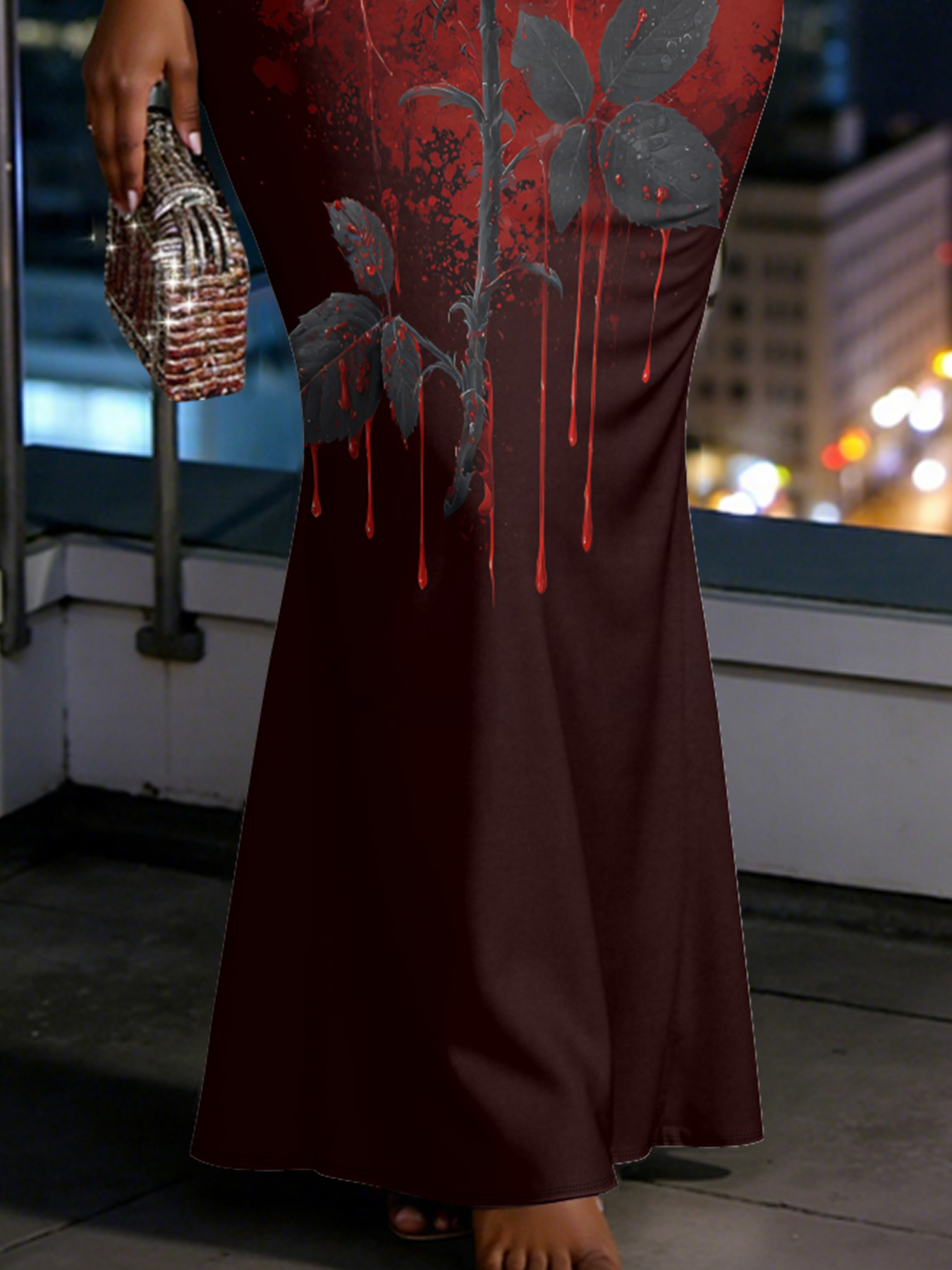 Gothic Rose Spaghetti Strap Mermaid Dress HFGU17647