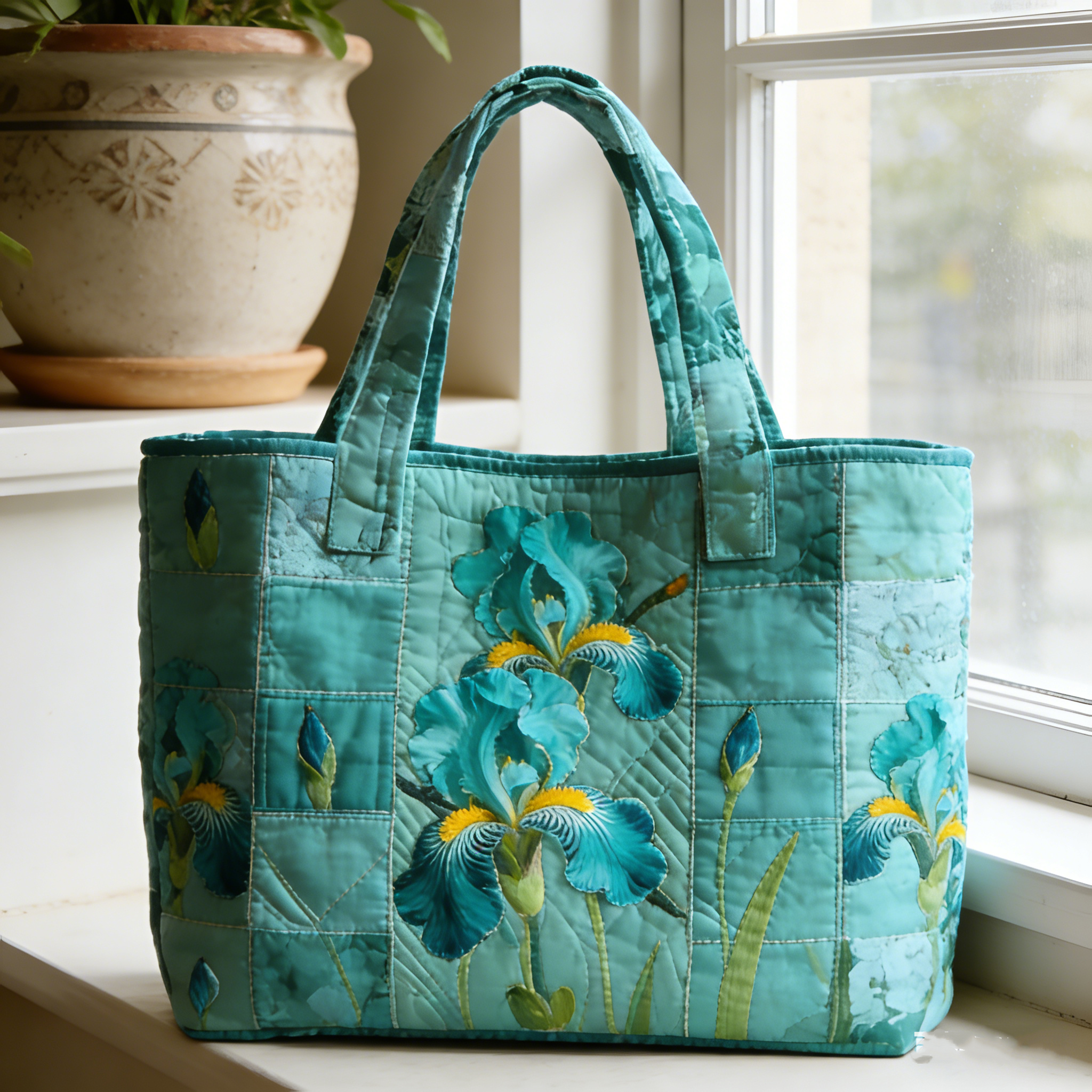 Teal Iris Quilted Tote Bag gcpy5296