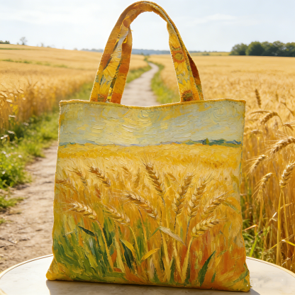 Sunlit Wheat Field Art Quilted Tote Bag EJFV6704