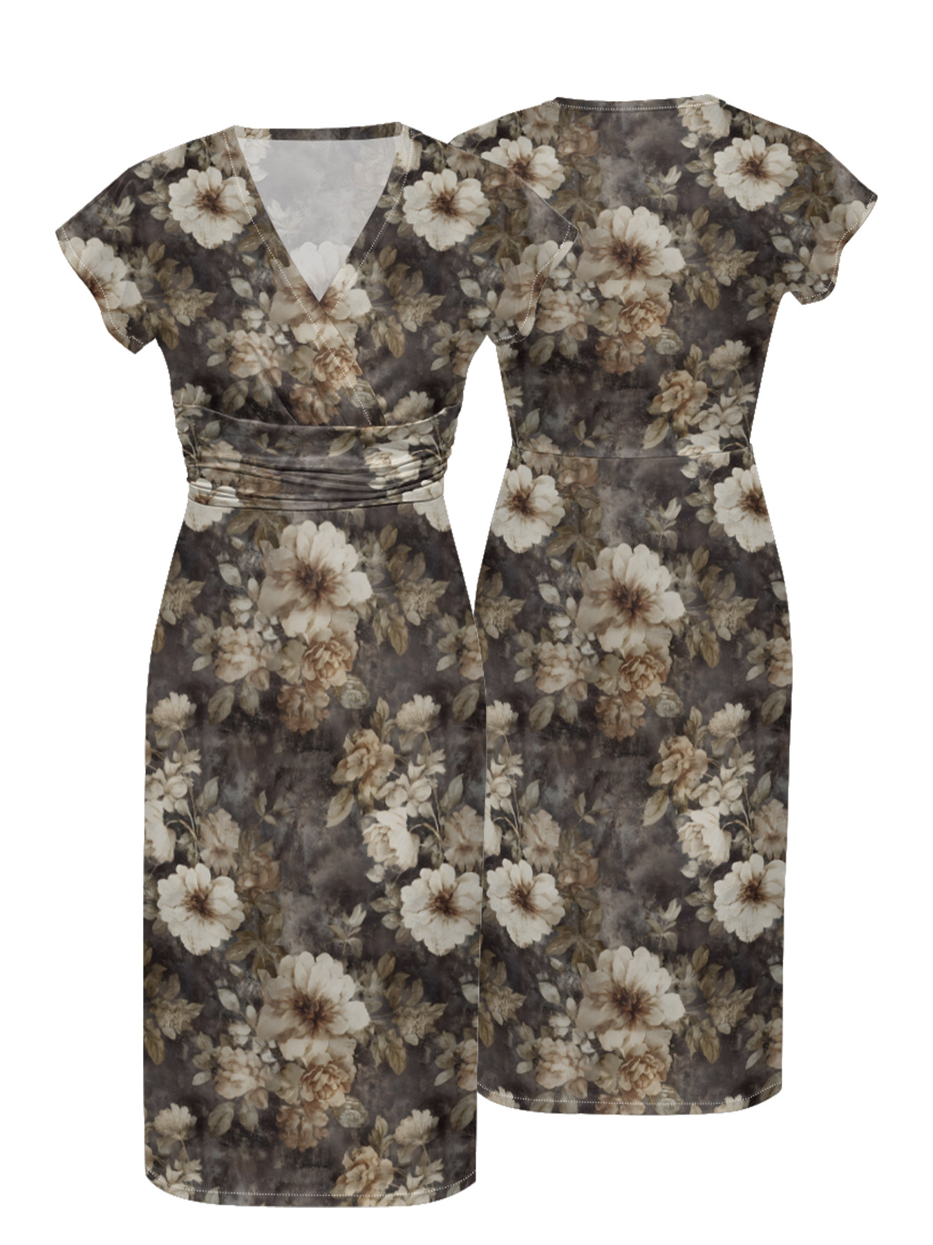 Marigold Floral Cap Sleeve V-Neck Midi Dress