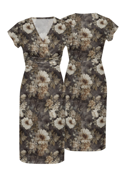 Marigold Floral Cap Sleeve V-Neck Midi Dress