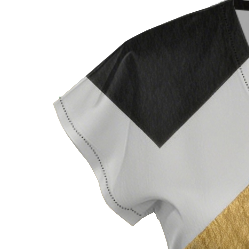 Gold Black White Chevron Cap Sleeve V-Neck Midi Dress ABE125