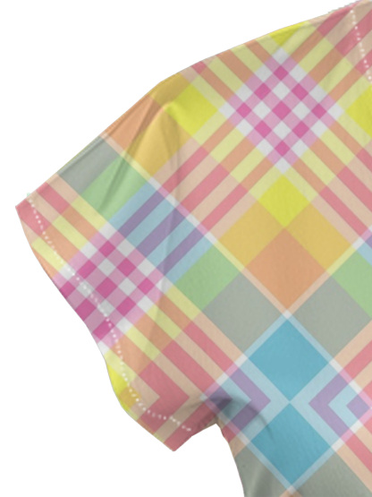 Rainbow Plaid Cap Sleeve V-Neck Midi Dress