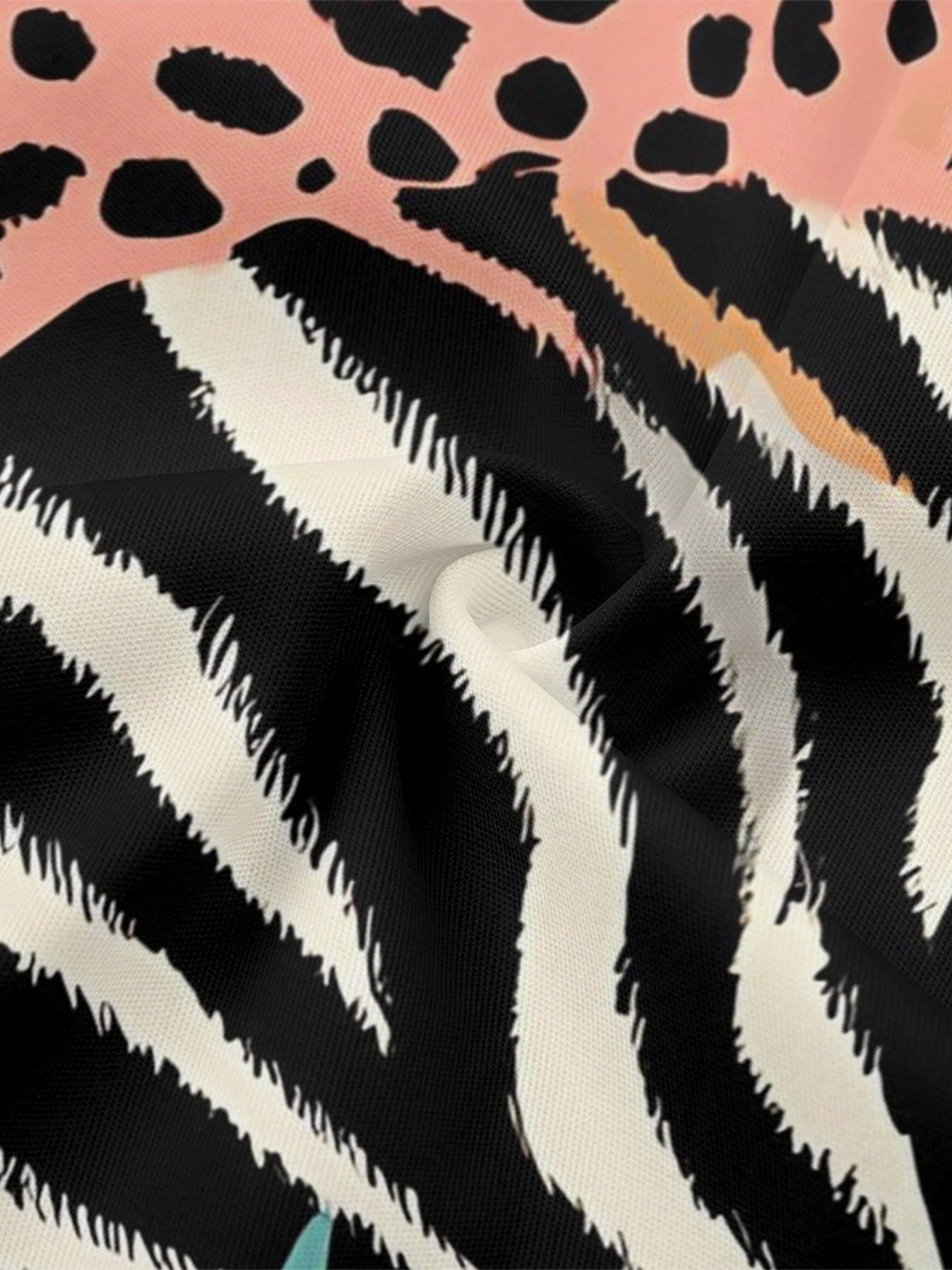 Pink & Teal Tropical Animal Flare Sleeve Bodycon Midi Dress ACE9342