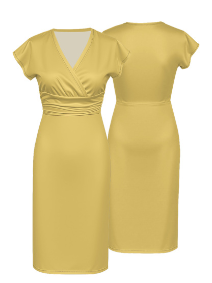 Bright Yellow Cap Sleeve V-Neck Midi Dress