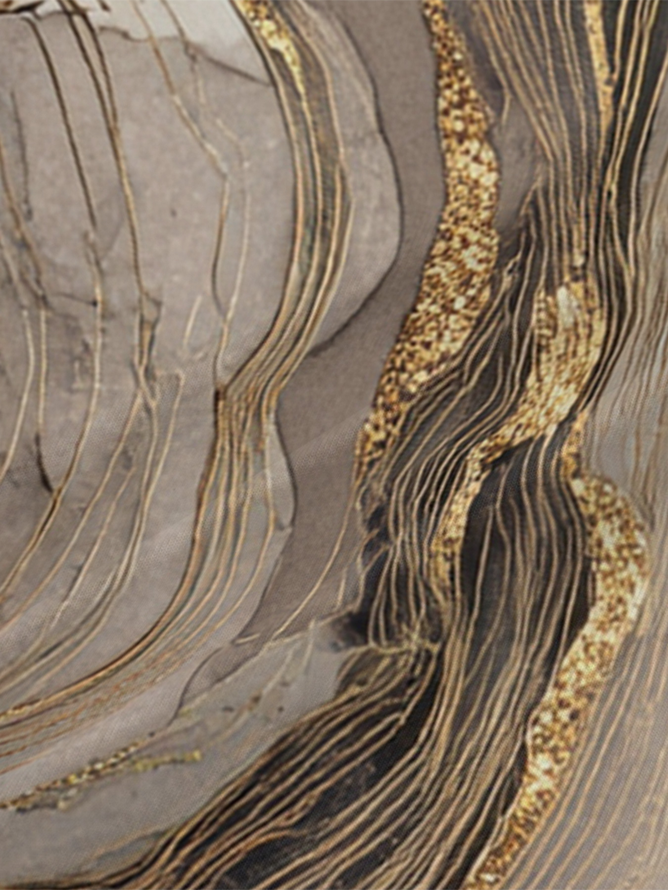 Neutral Gold Wave V-Neck Bodycon Midi Dress