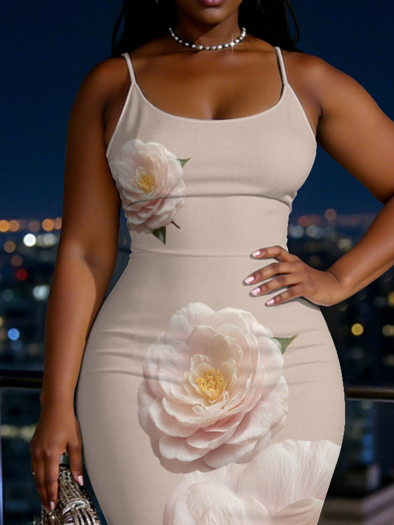 Romantic Floral Spaghetti Strap Mermaid Dress IKM7429