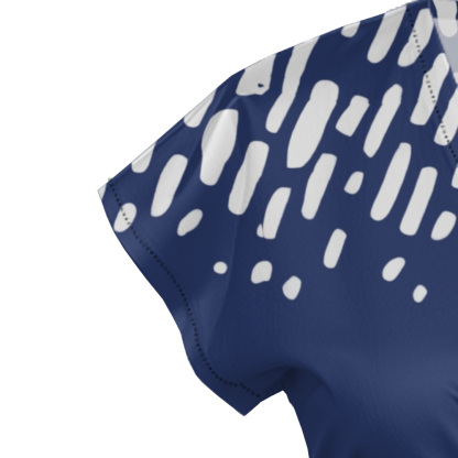 Navy White Brushstroke Cap Sleeve V-Neck Midi Dress CDE951