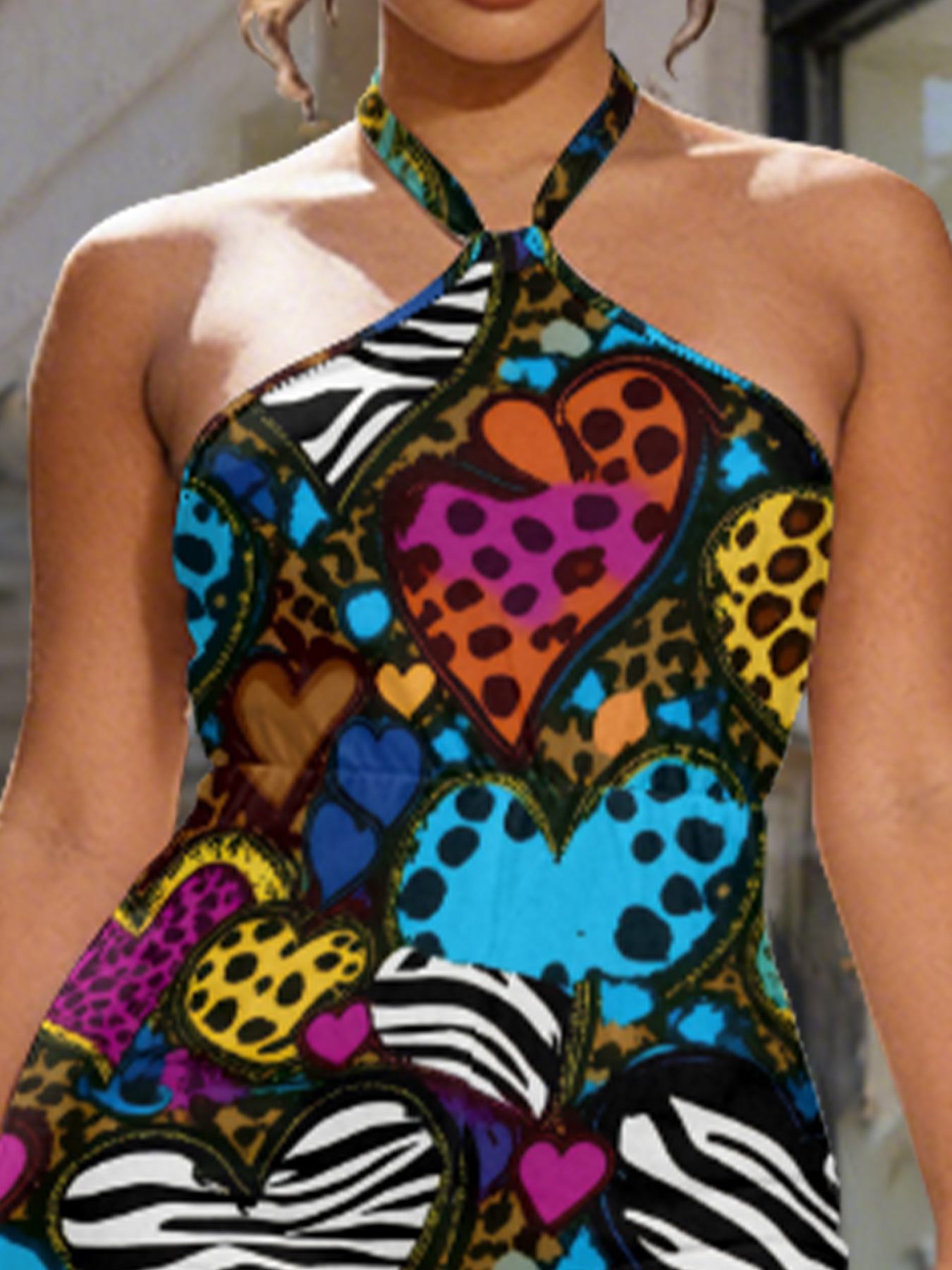 Multicolor Animal Sleeveless Halter Jumpsuit