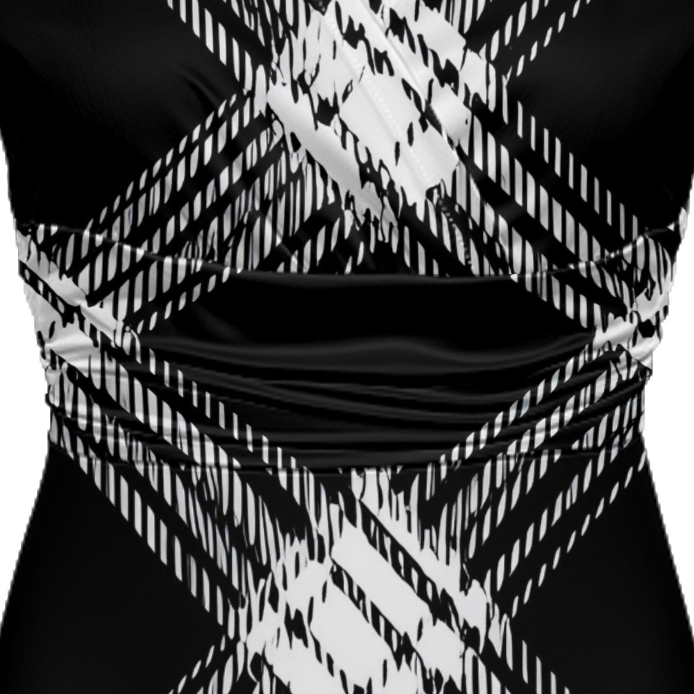 Black & White Plaid Cap Sleeve V-Neck Midi Dress ZXV927