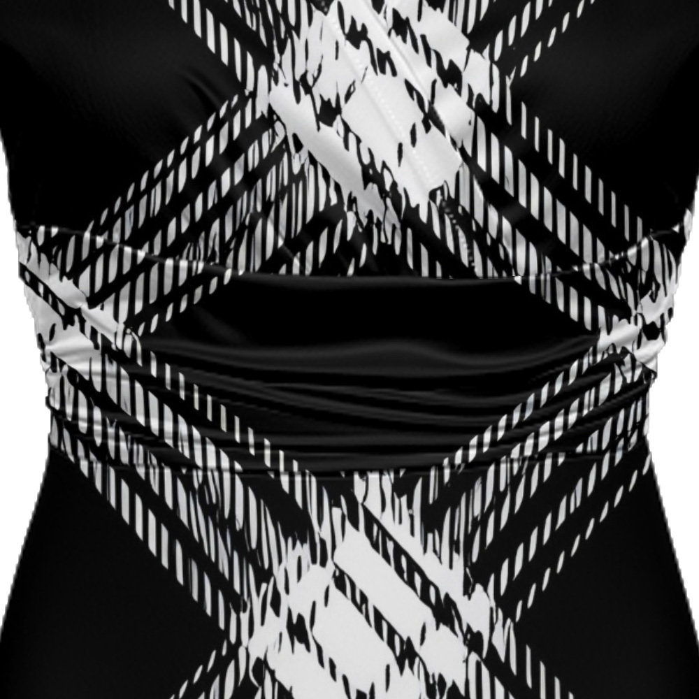 Black & White Plaid Cap Sleeve V-Neck Midi Dress ZXV927