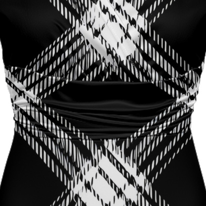 Black & White Plaid Cap Sleeve V-Neck Midi Dress ZXV927